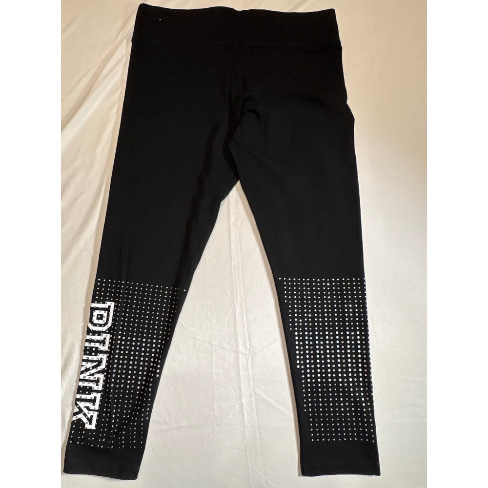 Victoria's Secret PINK Yoga Leggings XL Black Rhinestone Stud Logo Graphic - Picture 4 of 5